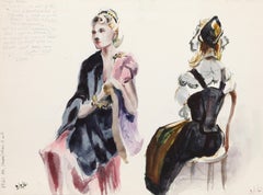 Mujer sentada, dos vistas, acuarela impresionista de Eve Nethercott