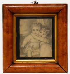 English School Siglo XVIII Dibujo al grafito - Retrato de dos niños