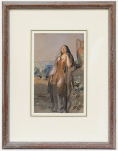 Atrib. John Absolon (1815-1895) - Acuarela del siglo XIX, Una muchacha melancólica