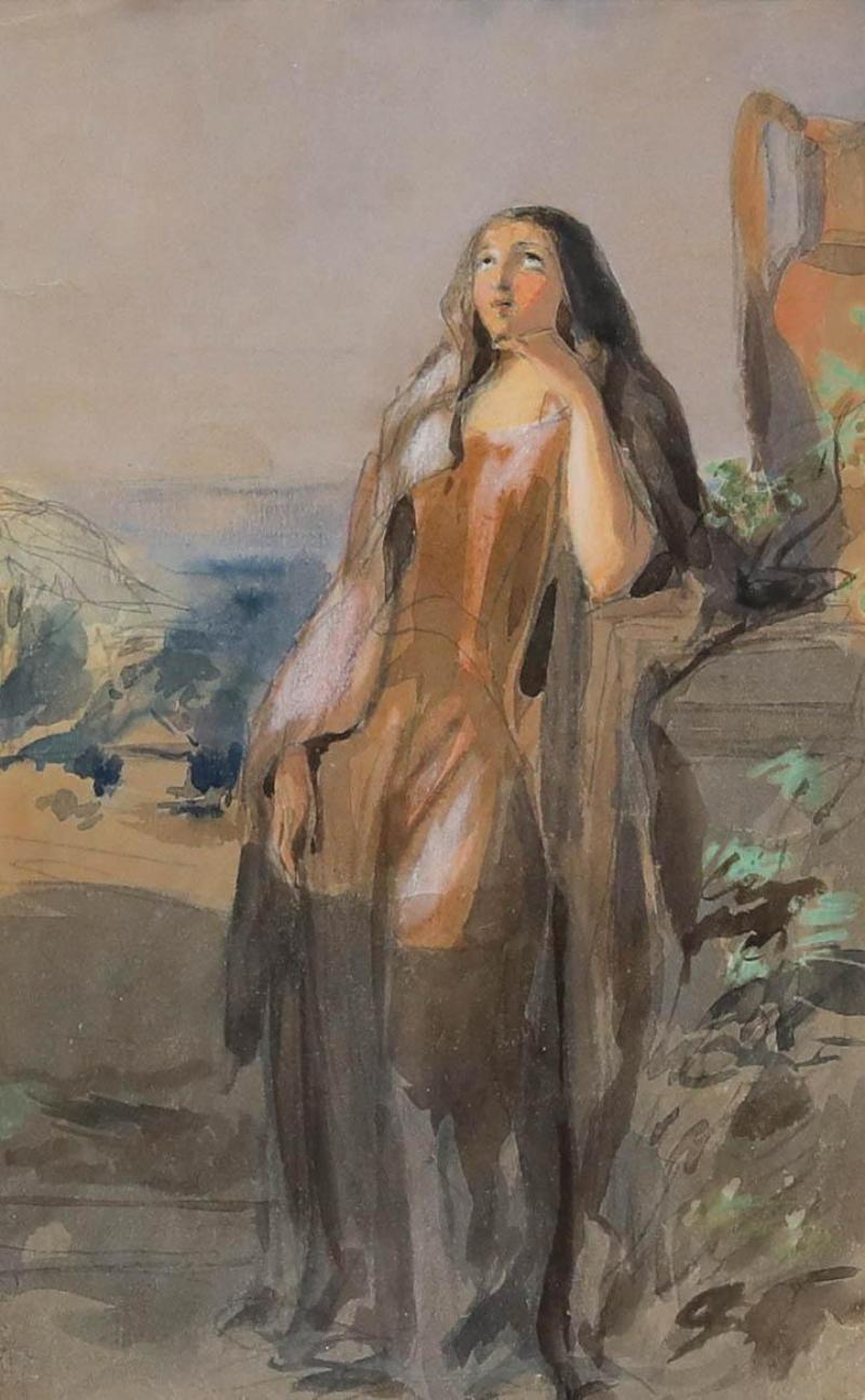 Attrib. John Absolon (1815-1895) - 19th Century Watercolour, A Wistful Girl - Art by Unknown