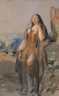 Attrib. John Absolon (1815-1895) - 19th Century Watercolour, A Wistful Girl