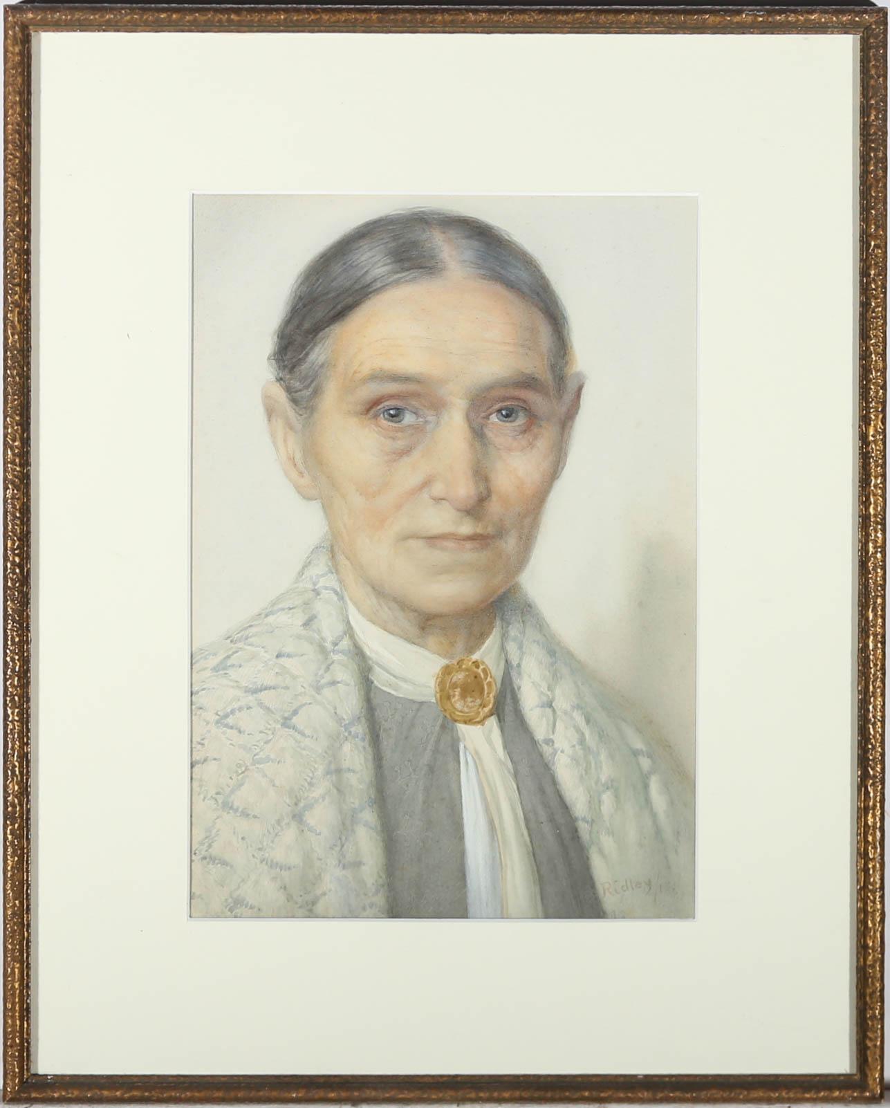 Edward Ridley (1883-1946) - 1918 Aquarell, Frau mit Brosche und Schal