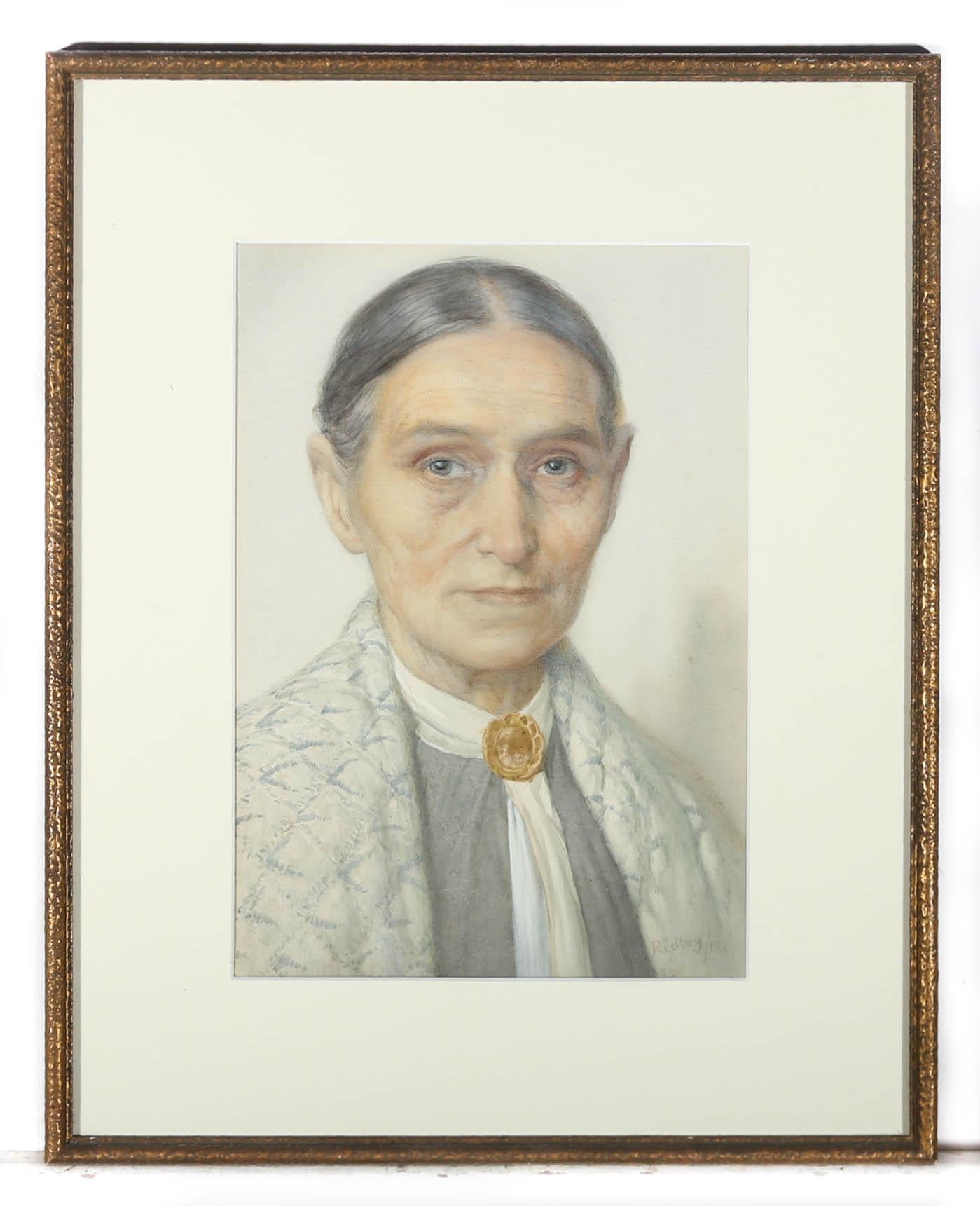 Edward Ridley (1883-1946) - Acquerello del 1918, Donna con spilla e scialle in vendita 2