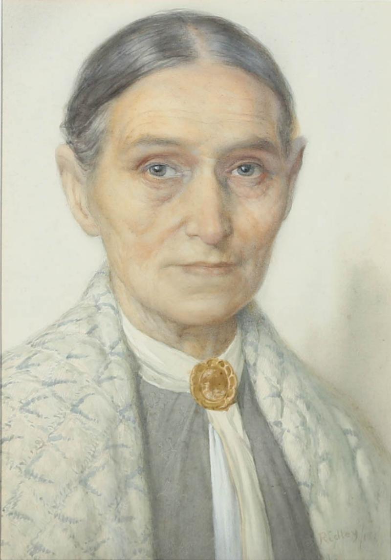 Edward Ridley (1883-1946) - Acquerello del 1918, Donna con spilla e scialle in vendita 1