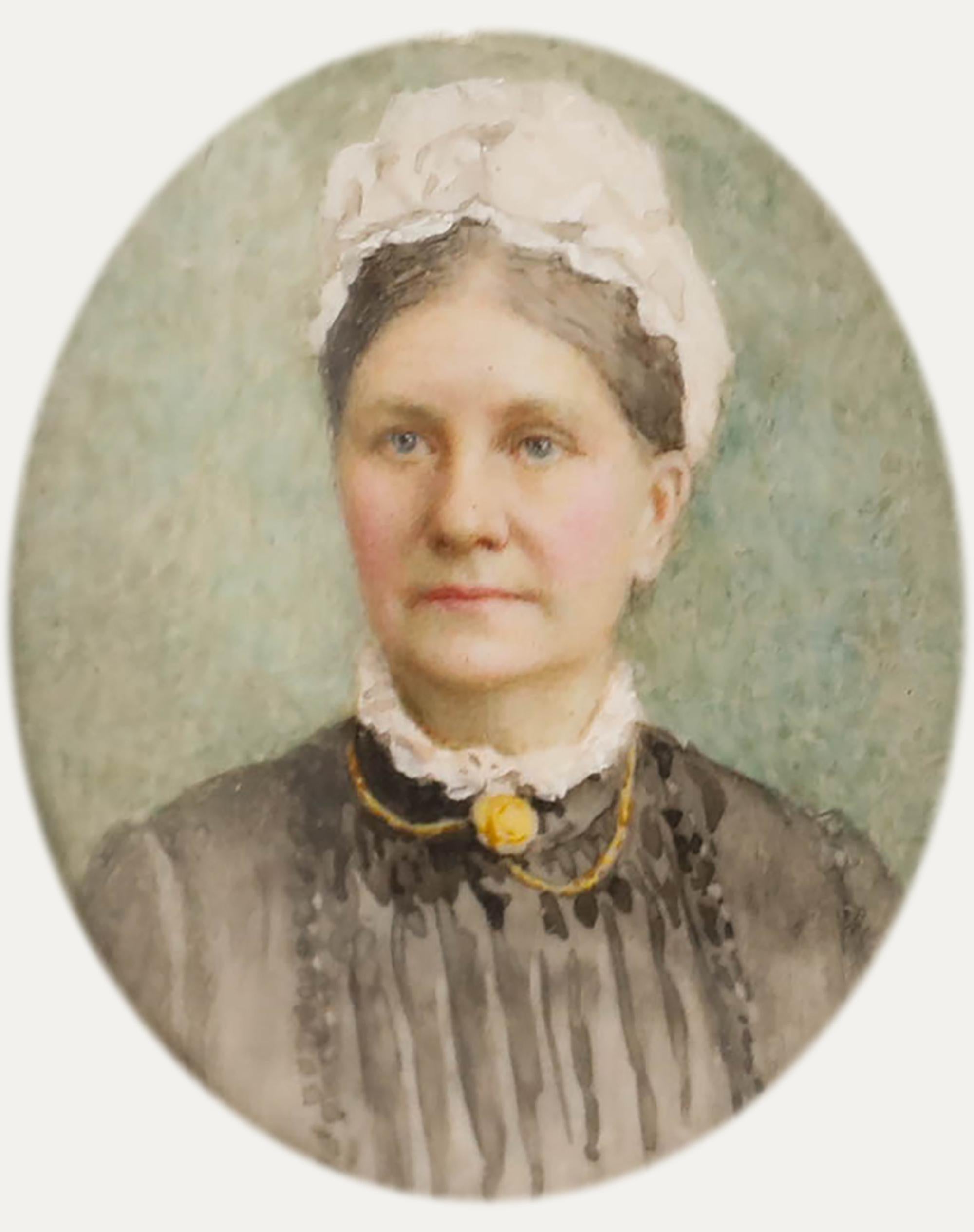 Acquerello in miniatura del XIX secolo - Signora vittoriana - Portrait Beige di Unknown