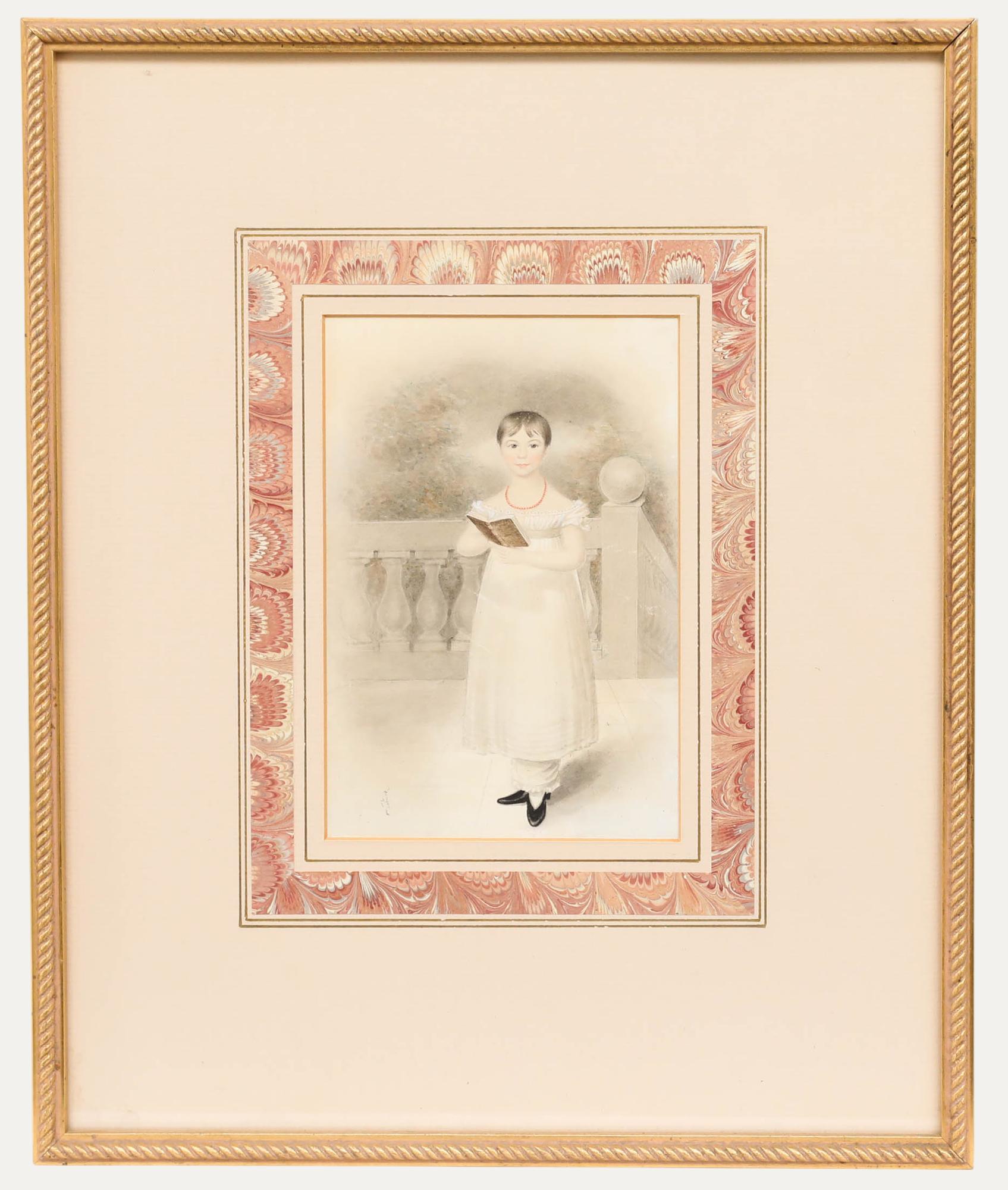 Aquarelle de l'English School du 19e siècle - Fille avec un livre