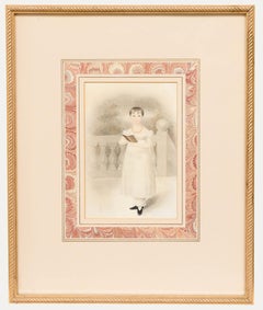 English School 19th Century Watercolour - Girl with Book
