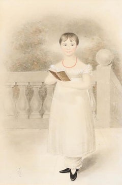 English School 19th Century Watercolour - Girl with Book