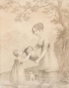 Dessin au graphite du début du 19e siècle - Un moment de repos