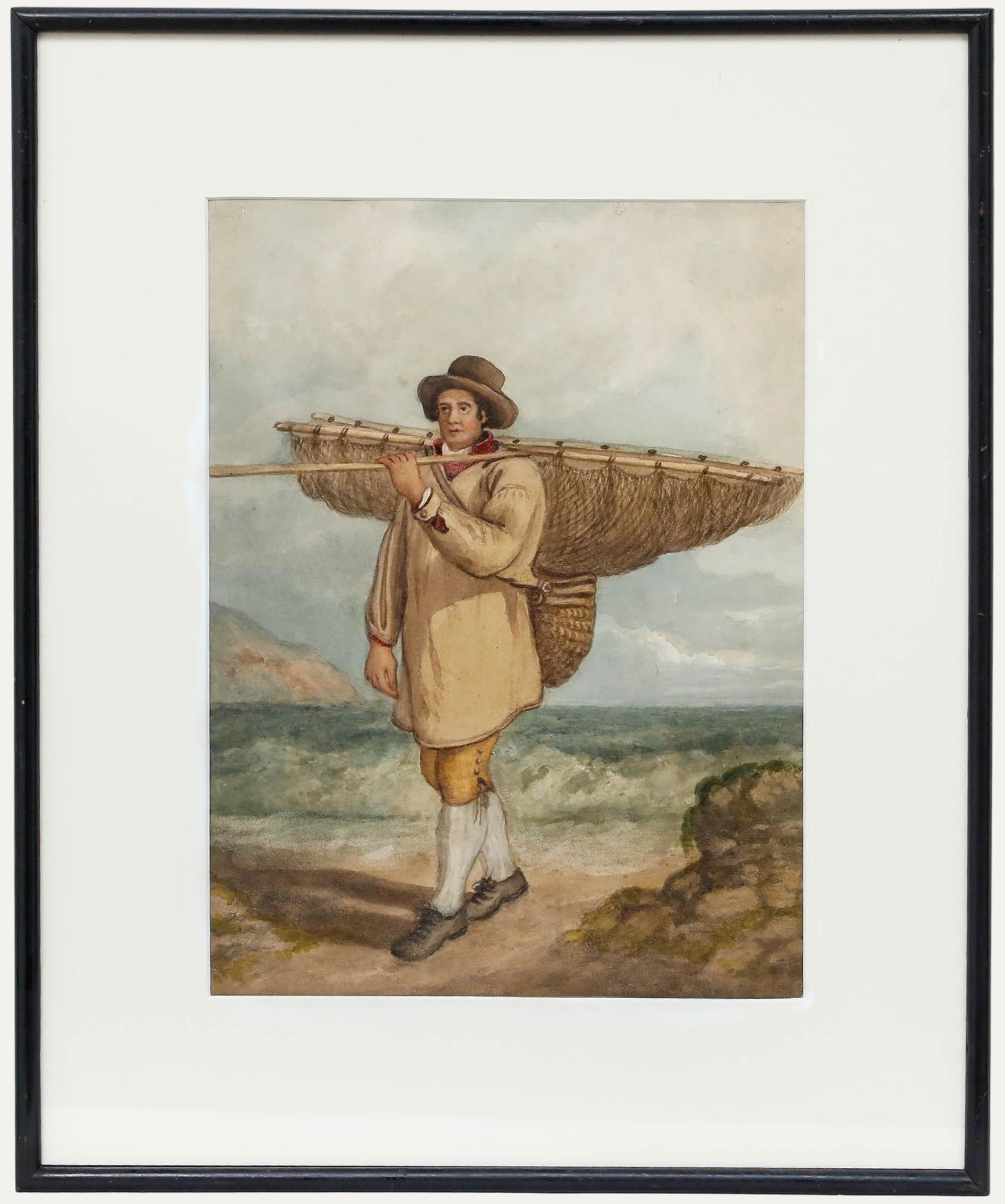 Portrait de Unknown - Acuarela del siglo XIX - Cazador de ostras