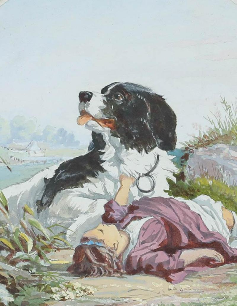 Aquarelle encadrée du 20e siècle - Un fidèle compagnon - Art de Unknown