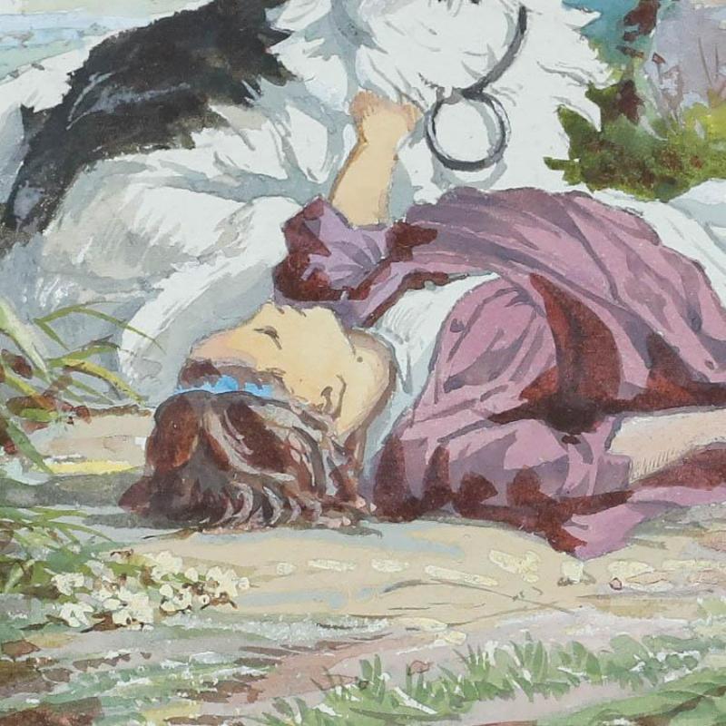 Aquarelle encadrée du 20e siècle - Un fidèle compagnon en vente 1