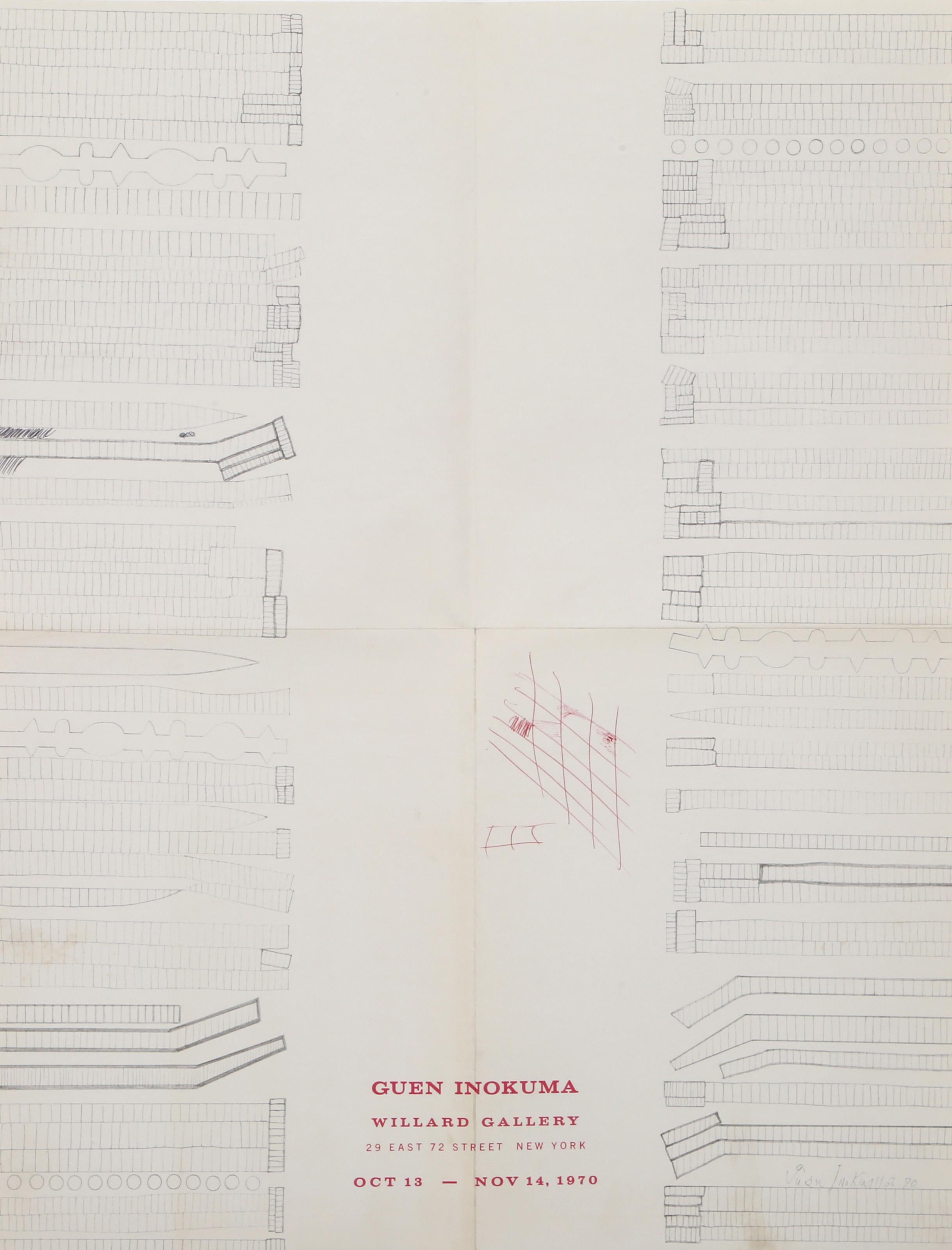 Genichiro Inokuma, Japanese (1902 - 1993) - Exhibition Poster, Year:  1968, Medium:  Poster, with pen drawing, signed and dated in the plate, Size:  18 x 13.75 in. (45.72 x 34.93 cm)