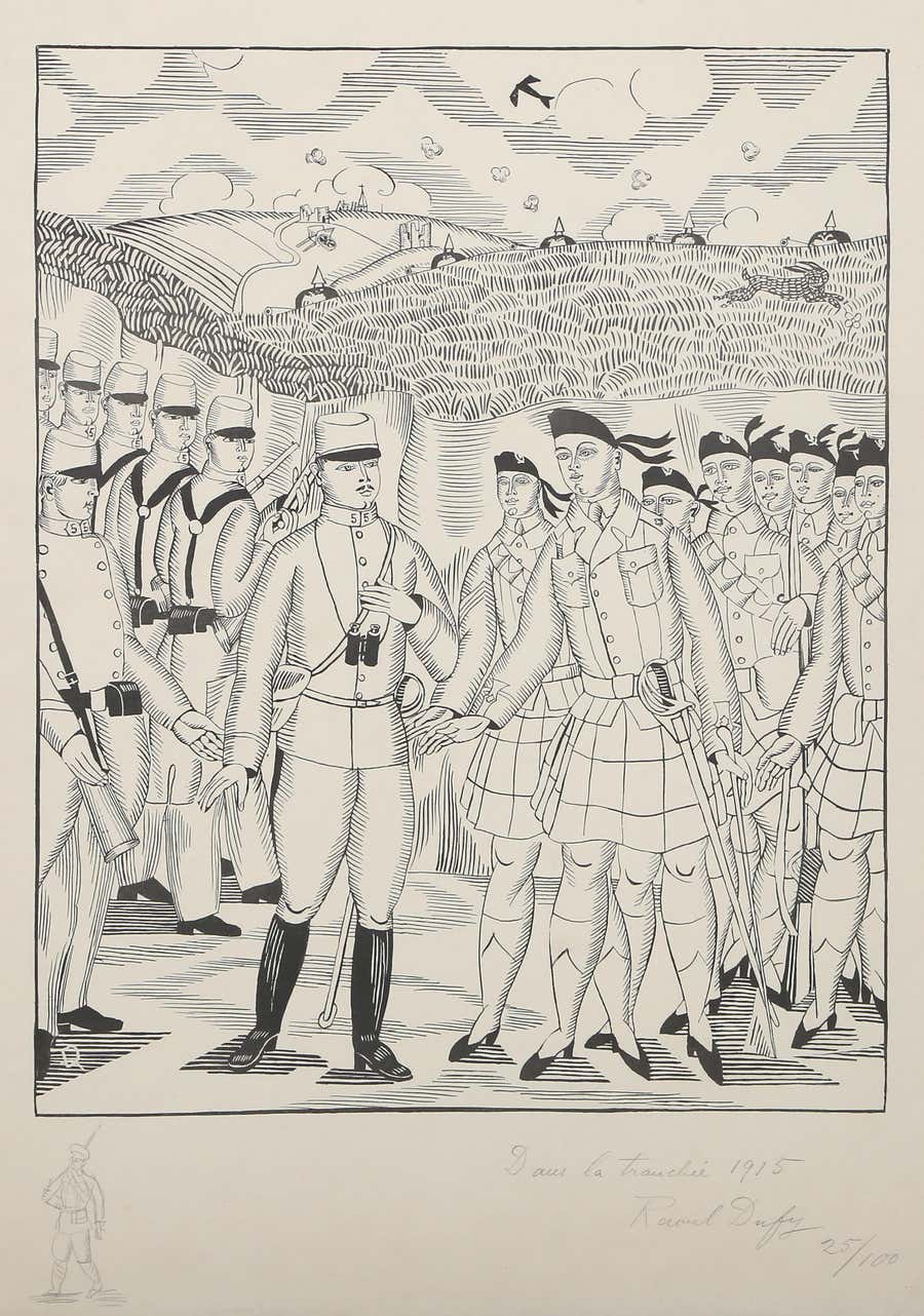 Tirez les Premiers, Messieurs les Français - Impressionist Woodcut by Raoul Dufy
