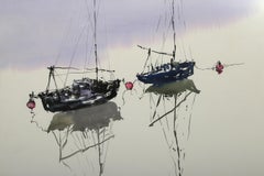 Two Sailboats, Impressionist Watercolor by Emile Rampelberg