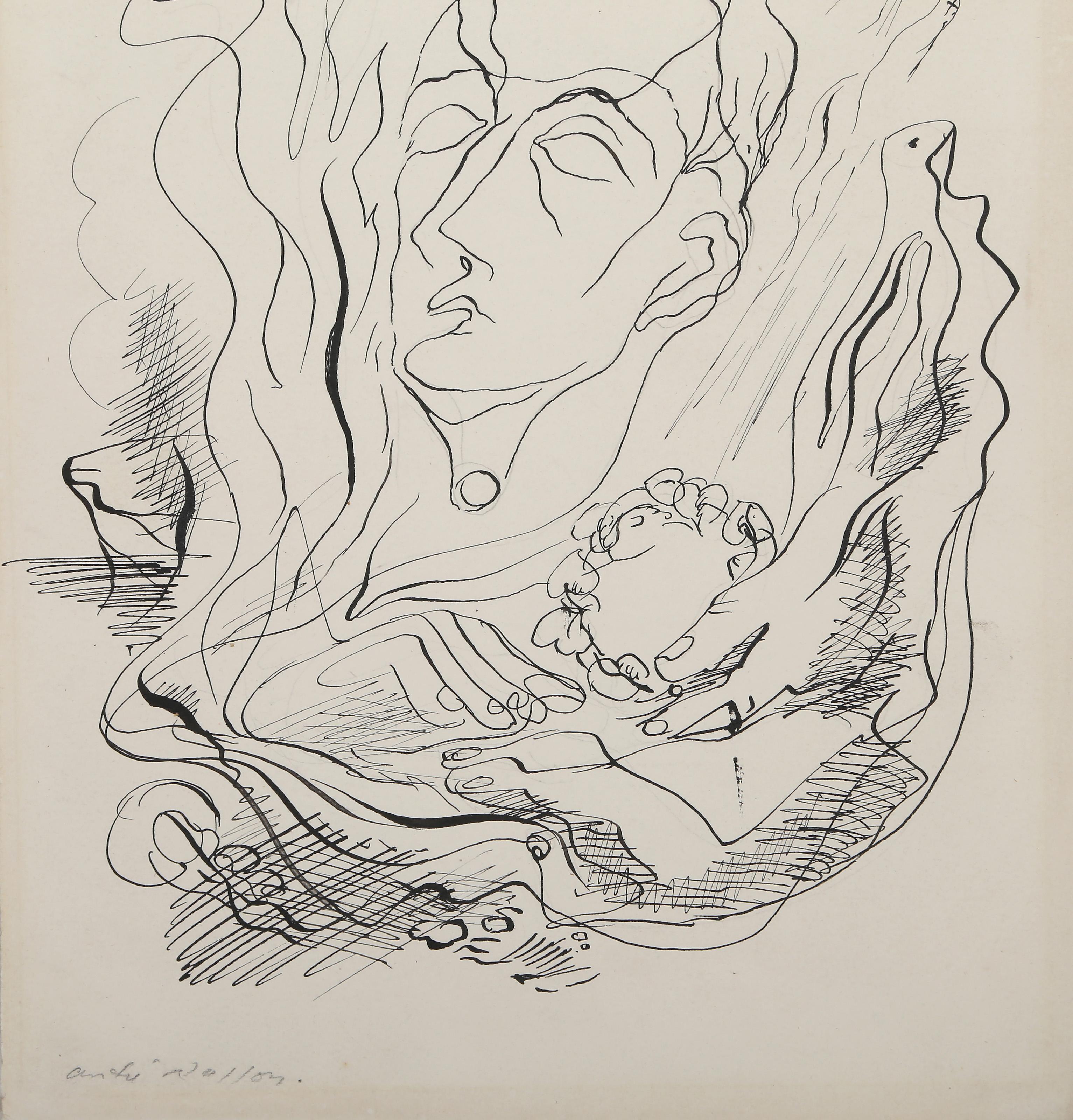 Trance, Surrealistische Tuschezeichnung von Andre Masson (Surrealismus), Art, von André Masson