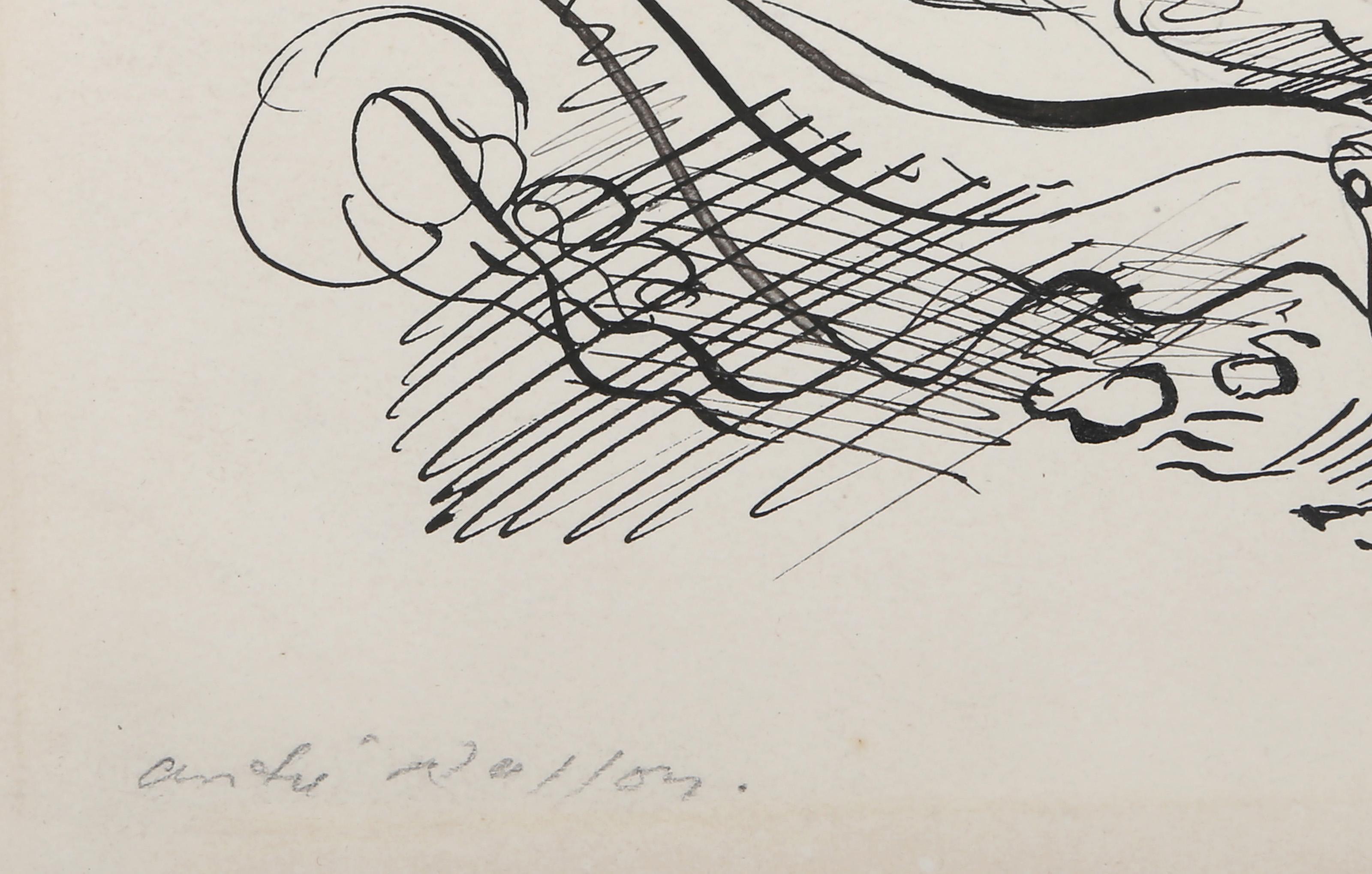 Trance, Surrealistische Tuschezeichnung von Andre Masson (Beige), Portrait, von André Masson