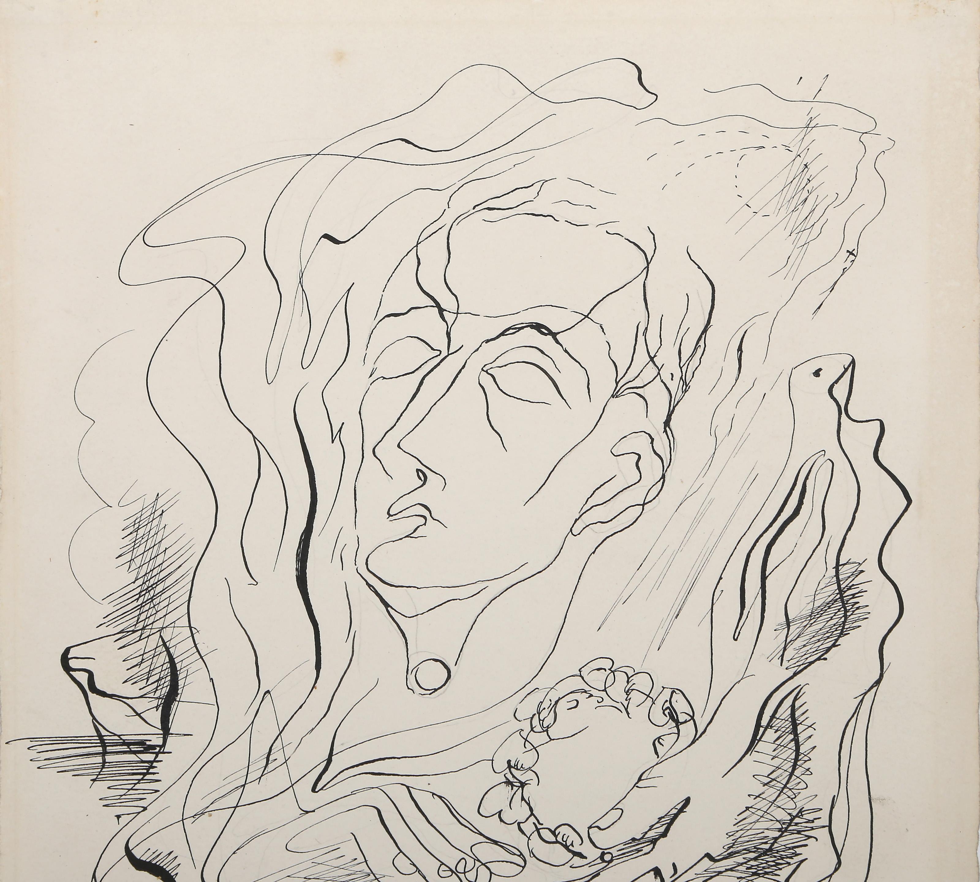 Trance, Surrealistische Tuschezeichnung von Andre Masson – Art von André Masson