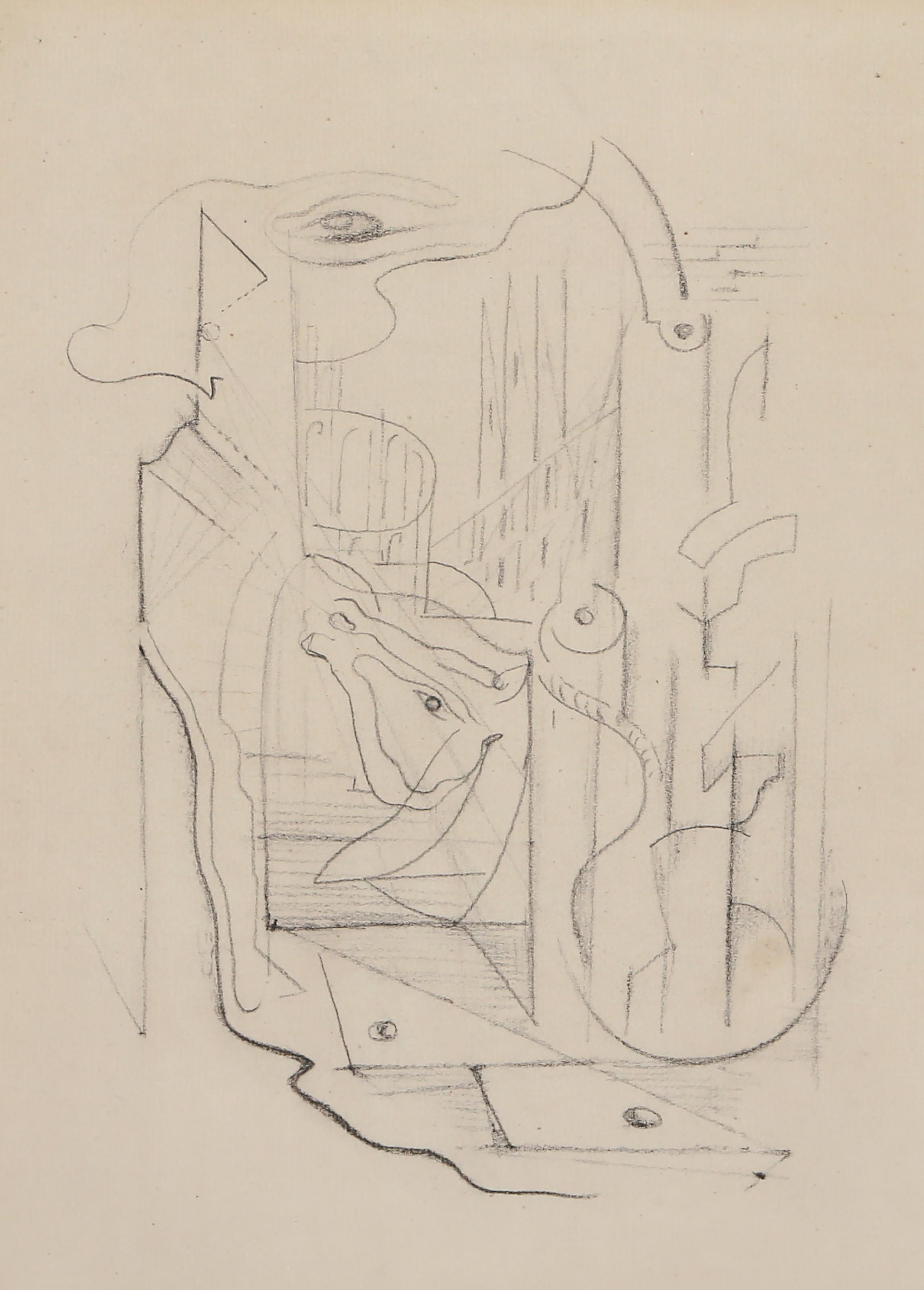 André Masson Abstract Drawing - Simulacre, Surrealist Pencil Drawing by Andre Masson