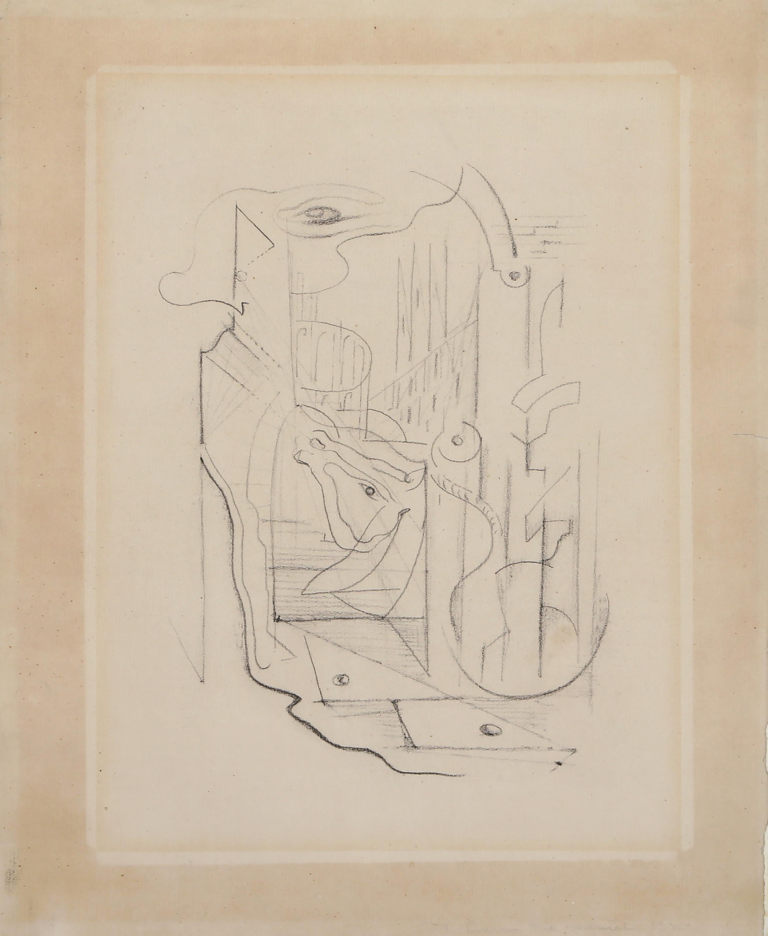 Andre Masson, French (1896 - 1987) - Simulacre, Medium:  Pencil Drawing on laid paper, Image Size:  10 x 7.5 inches, Size:  14.5 x 11.5 in. (36.83 x 29.21 cm), Description:  From the collection of the late Larry Saphire