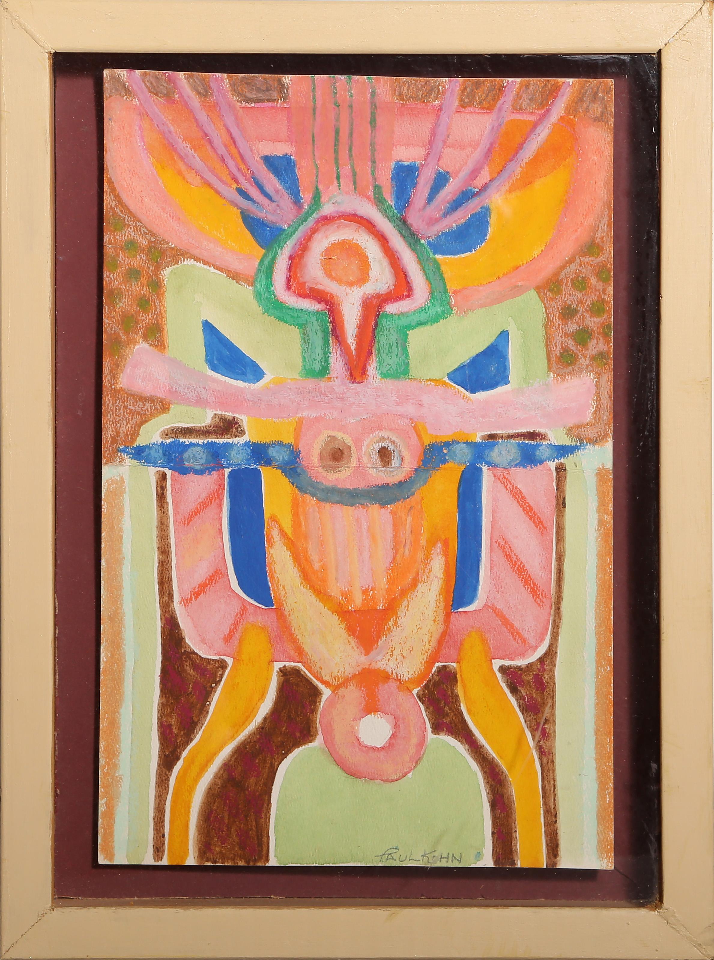 Mask, Surrealist Gouache and Pastel Painting by Paul Kohn