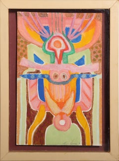 Maschera, pittura surrealista a guazzo e pastello di Paul Kohn