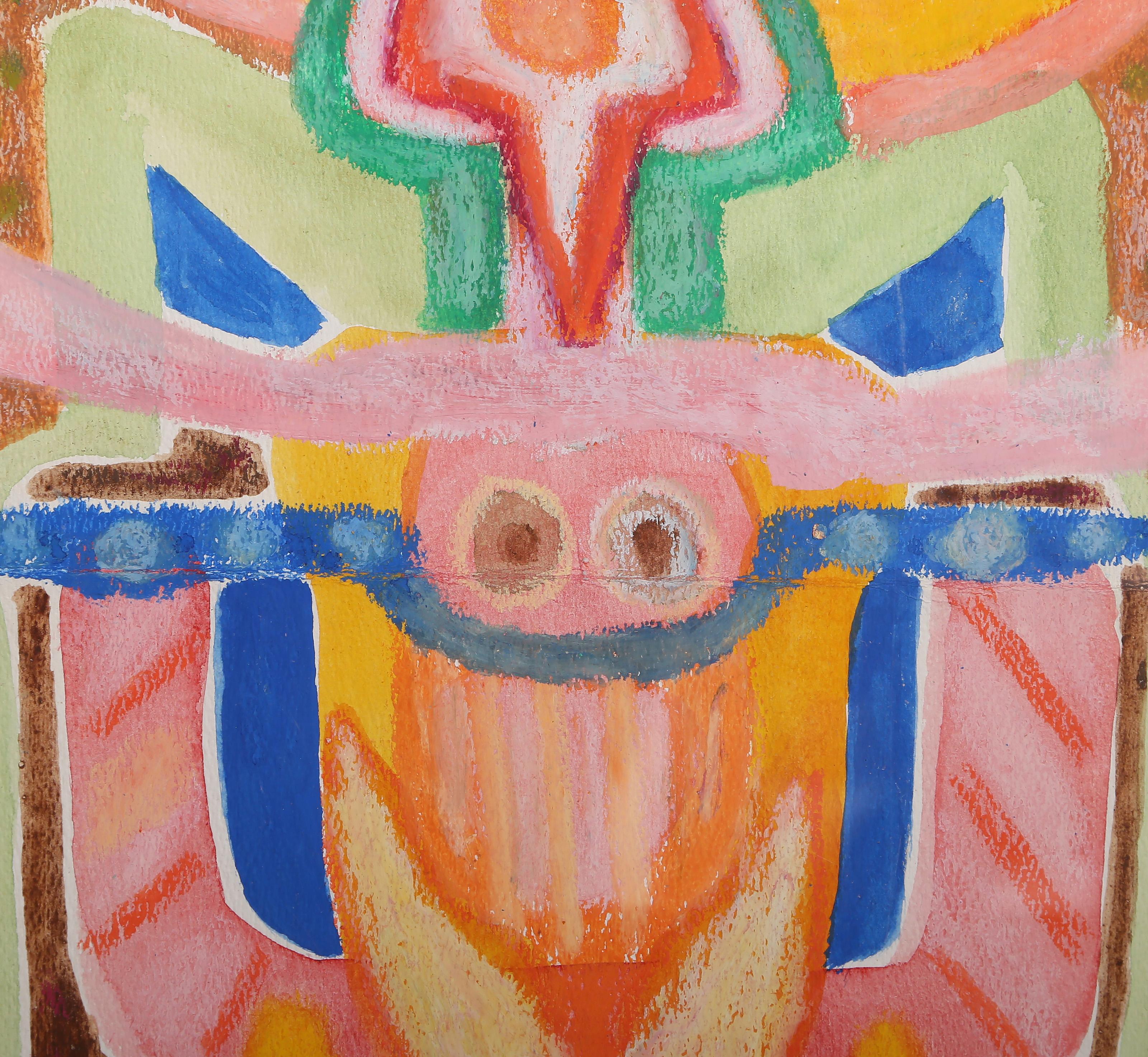 Mask, Surrealist Gouache and Pastel Painting by Paul Kohn - Art by Unknown