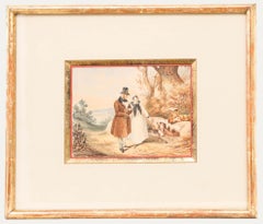 Aquarelle du milieu du 19e siècle de la German School - Une promenade romantique