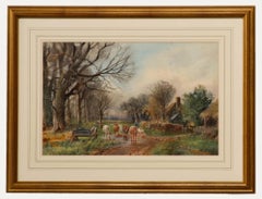 20th Century Watercolour - Cattle in the Stream
