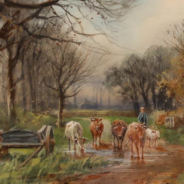 Unsigned. Part of a pair of watercolors by the same hand. Presented in a gilt frame and wash line mount. On paper.