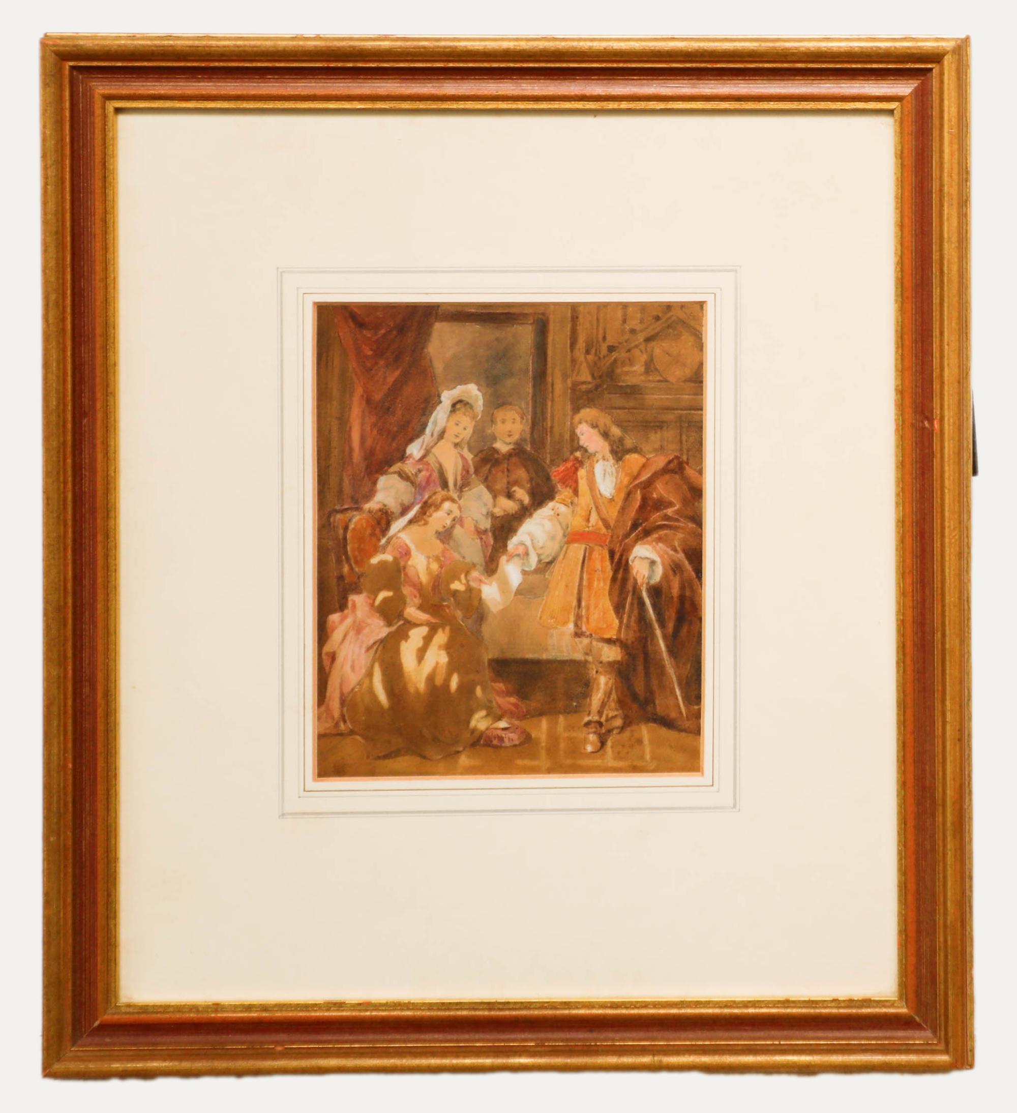 Aquarelle du 18e siècle - Scène de cour