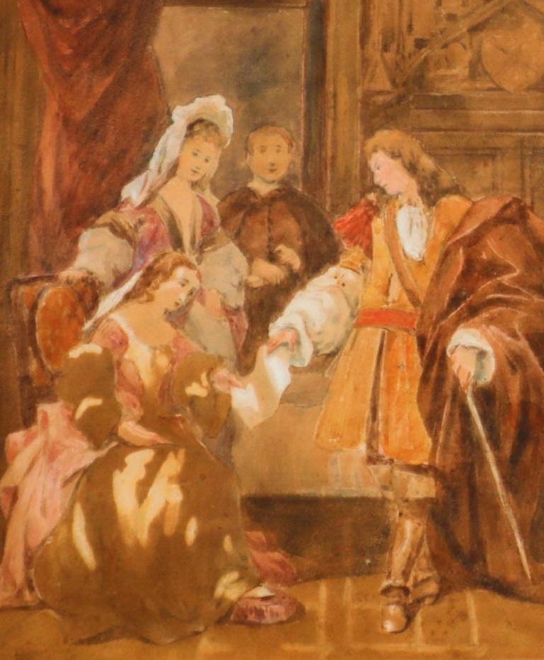 Aquarelle du 18e siècle - Scène de cour - Art de Unknown