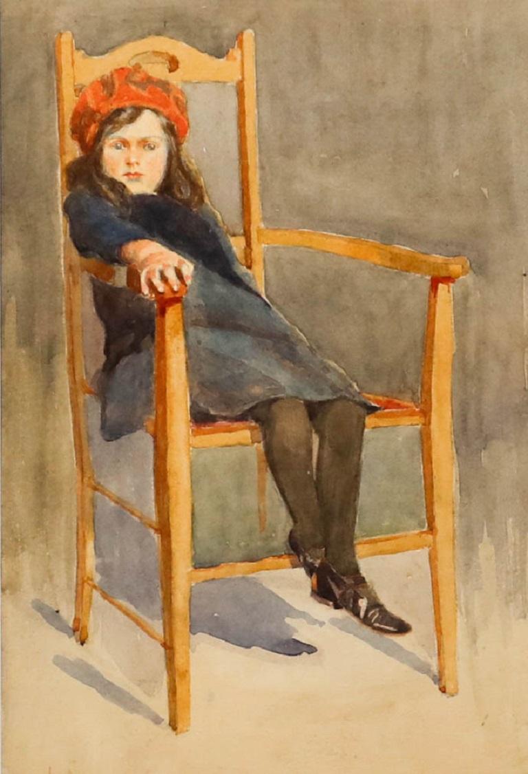 William Hyams (1878-1952) - Framed Watercolour, The Artist's Daughter For Sale 1