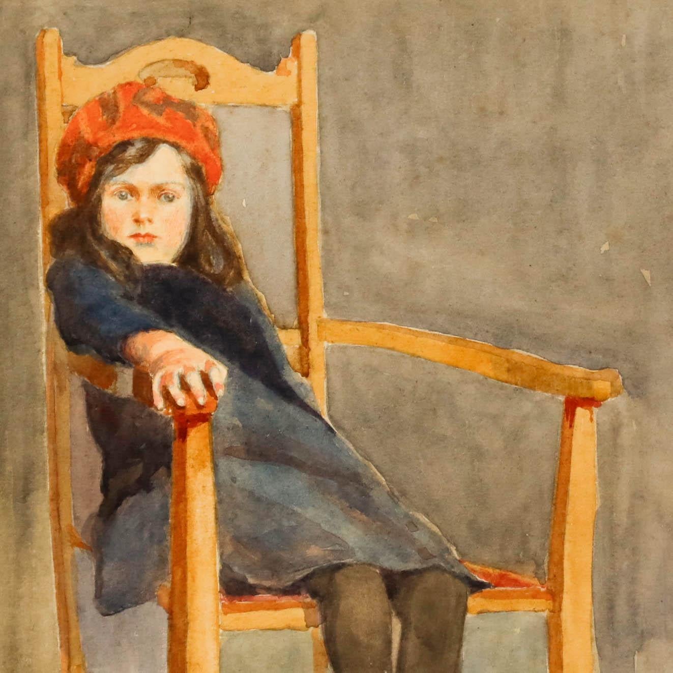 William Hyams (1878-1952) - Framed Watercolour, The Artist's Daughter For Sale 3