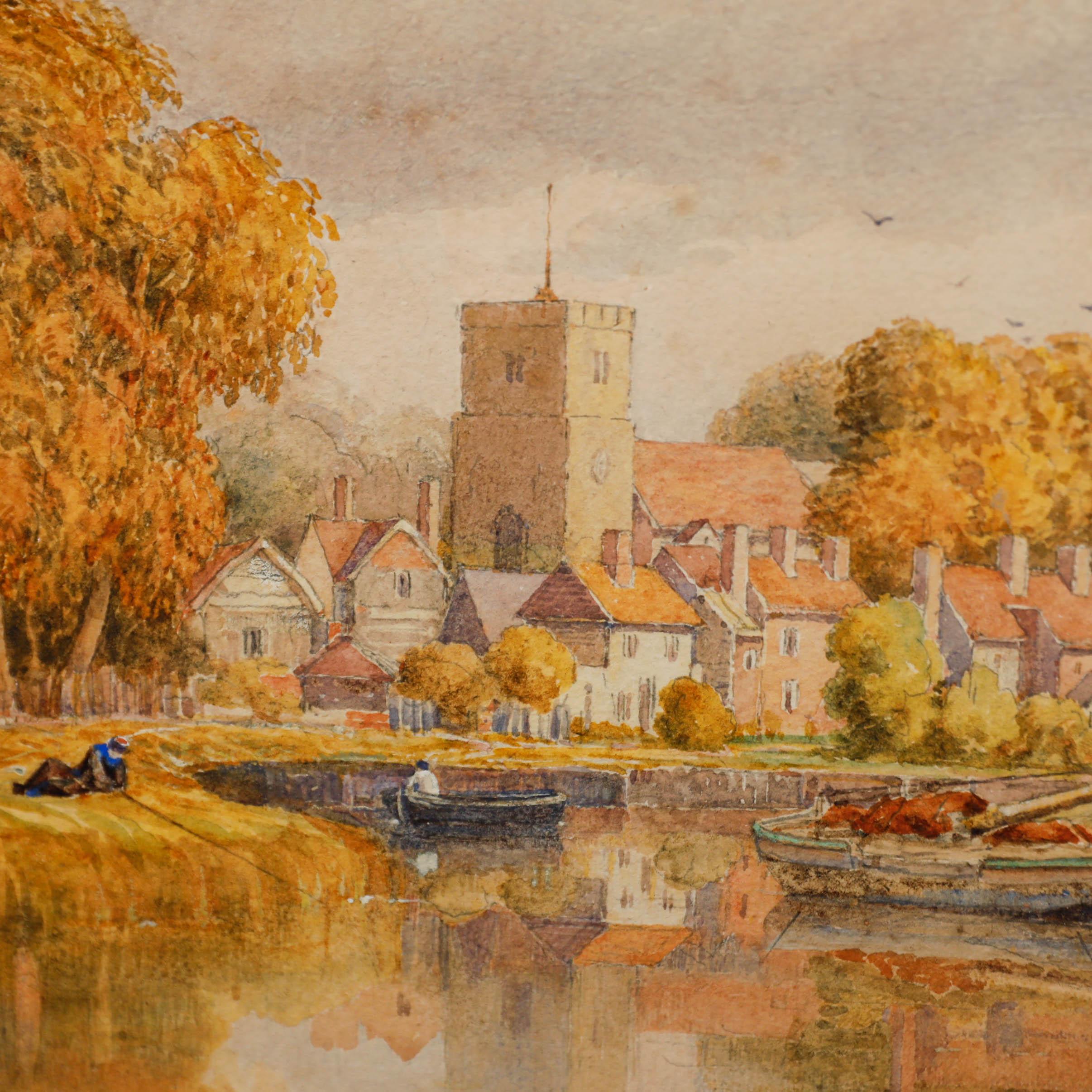 Signed and dated in the lower left. Presented in a gilt frame. On paper.