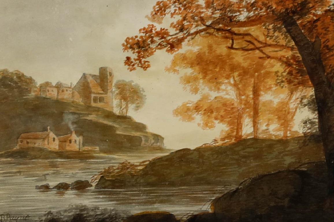 William Payne (1760-1830) - Acquerello del 1798, Villaggio sul fiume in vendita 1
