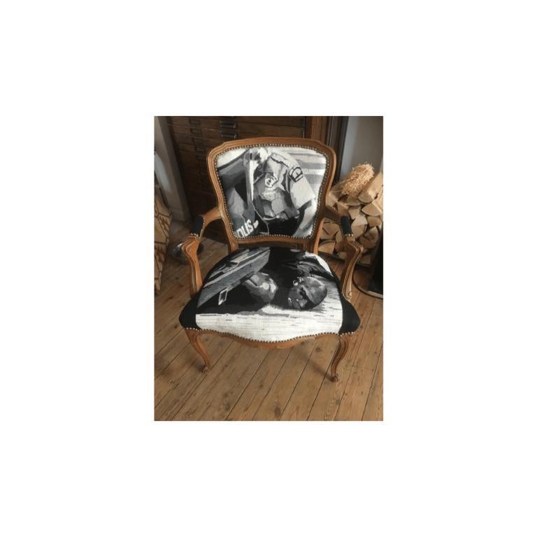 I Can't Breathe, Upholstered Antique Chair, 2020 - Art by Kim Rugg