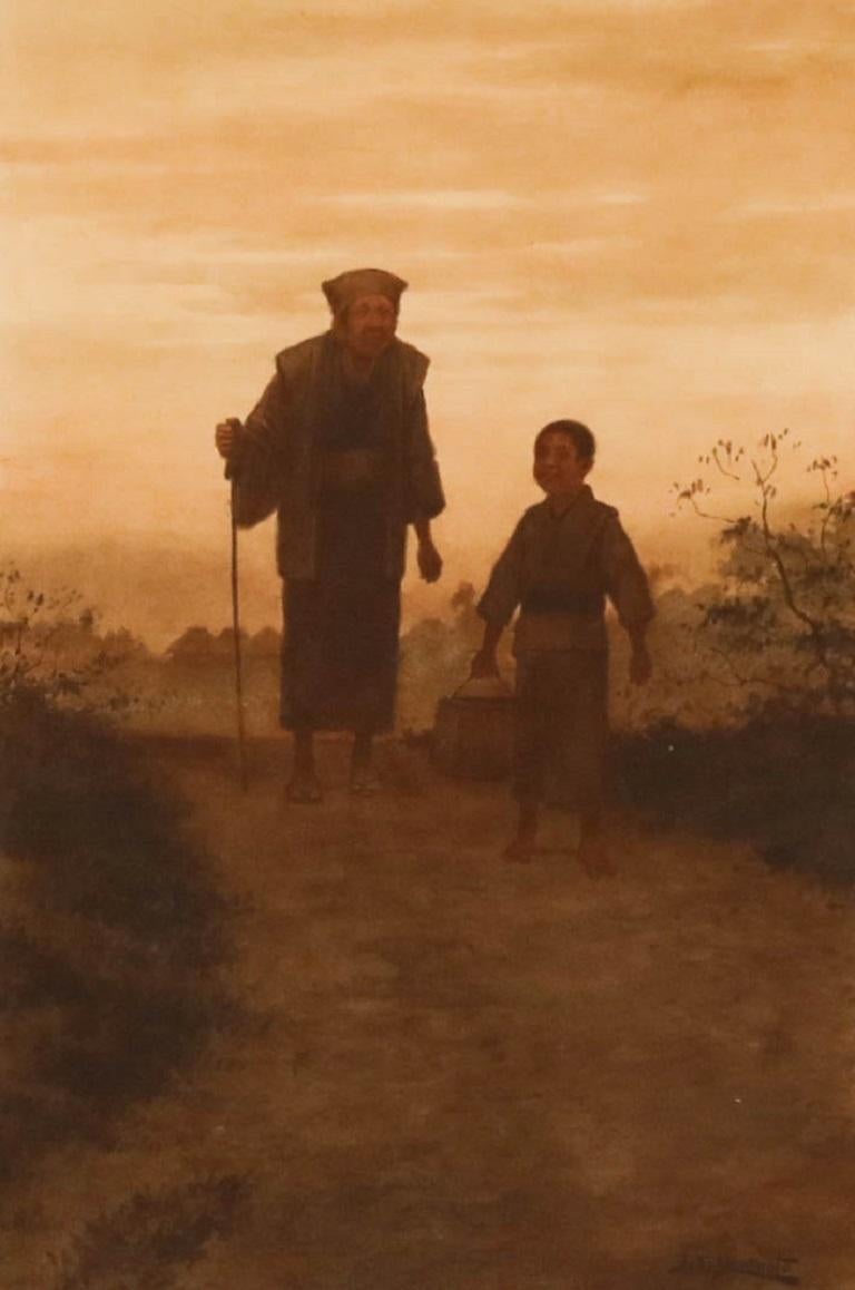 J. S. Yamamoto - Early 20th Century Watercolour, Home from the Fields - Art by Unknown