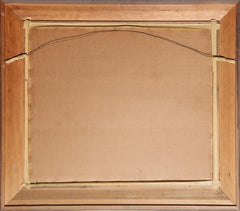 Boy and Dog by House, Folk Art Watercolor and Gouache on Board by Ari Gradus