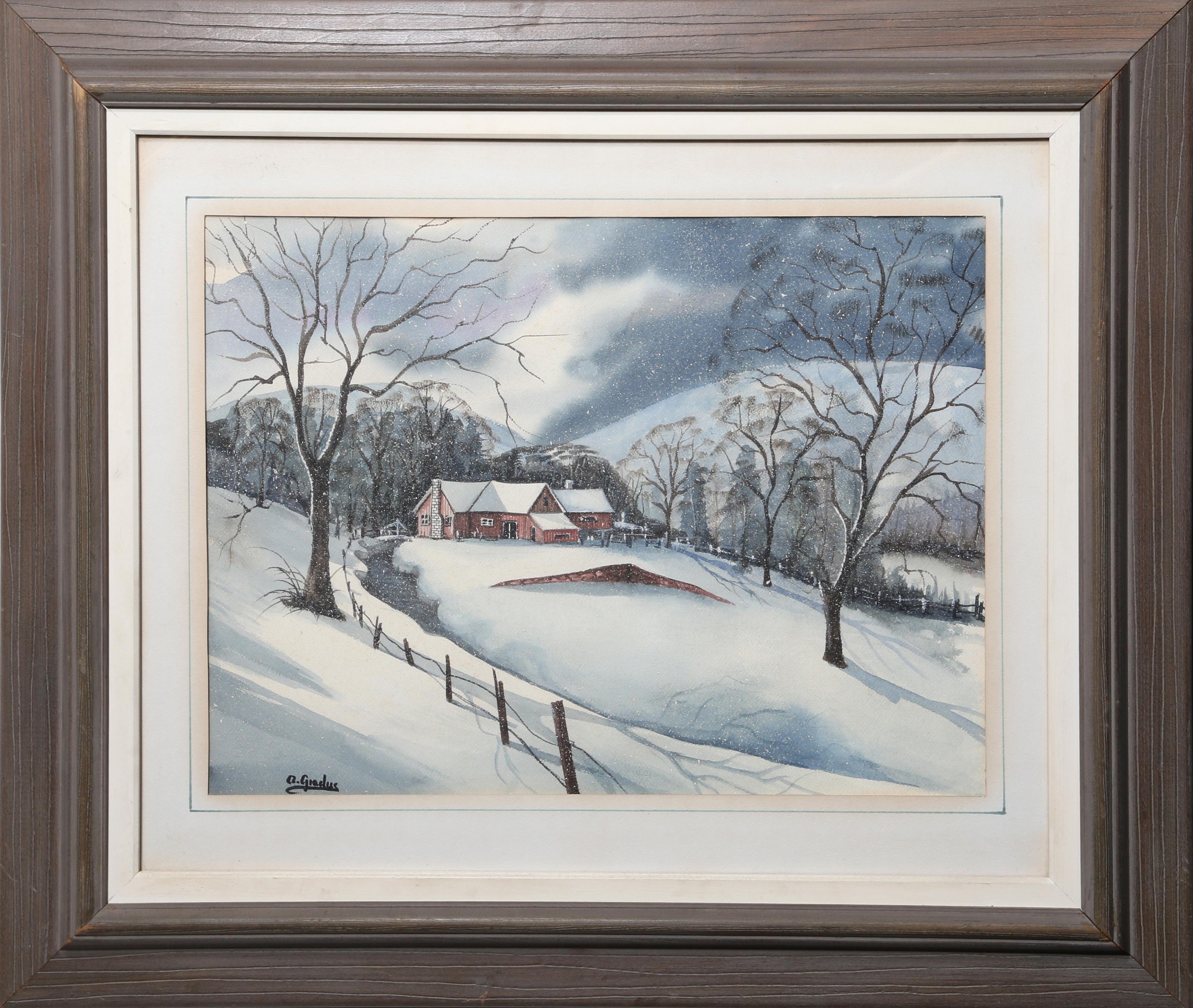 Wintry-Landschaft, Landschaften, Aquarell von Ari Gradus