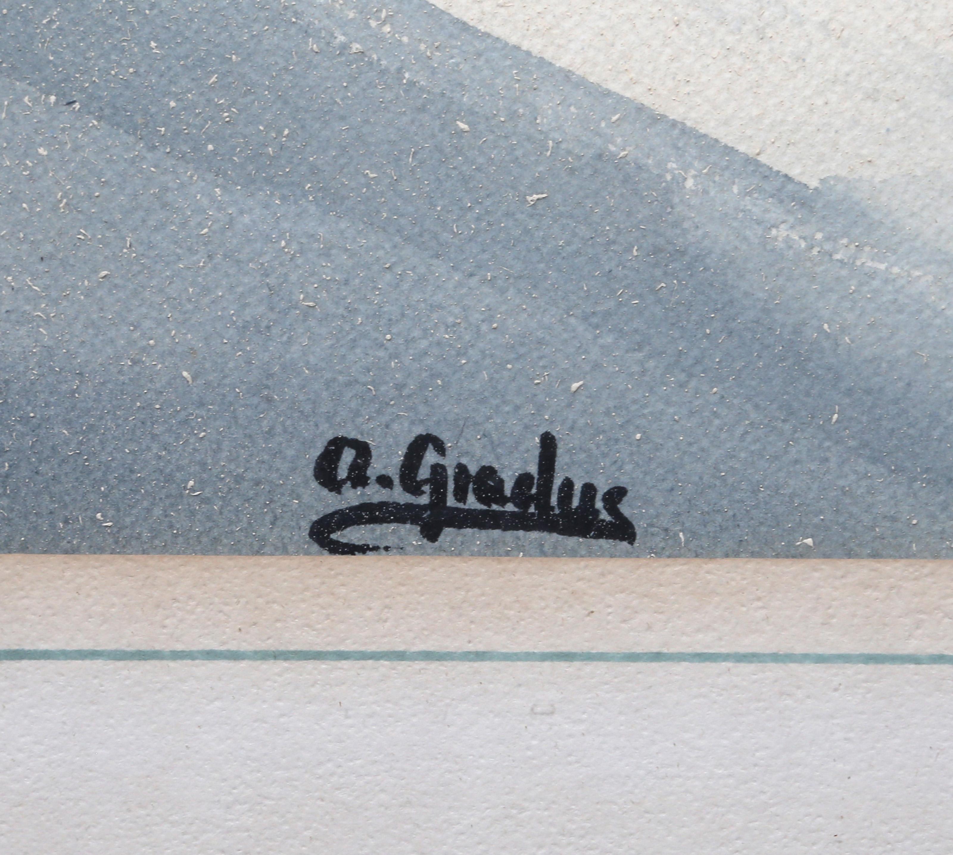 Paysage hivernal, paysages aquarelle par Ari Gradus en vente 1