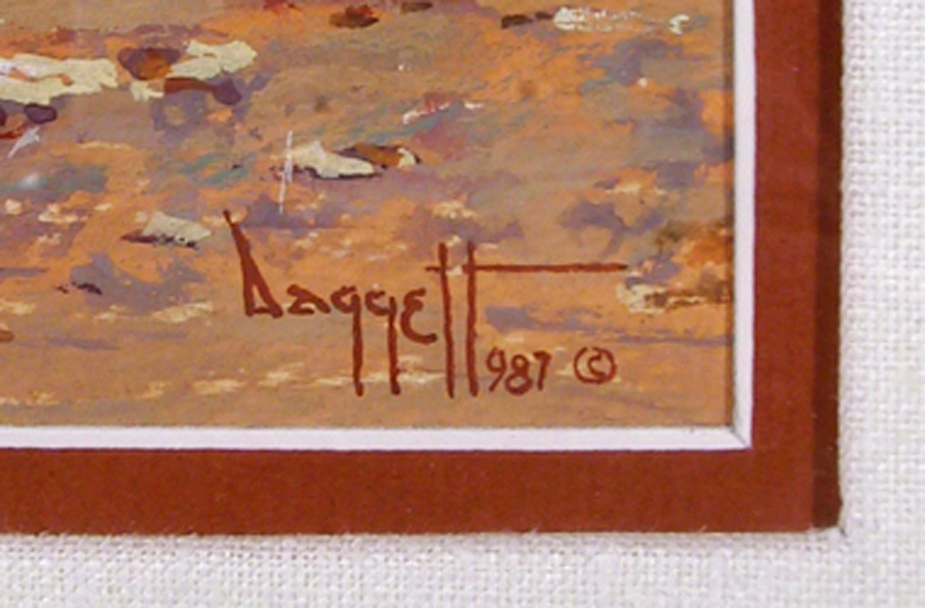 Guarded New Bride, amerikanisches Western-Kunstgemälde in Gouache auf Karton von Noel Dagget – Art von Noel Daggett
