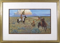 Saheila, pittura a guazzo di arte occidentale americana su tavola di Noel Daggett