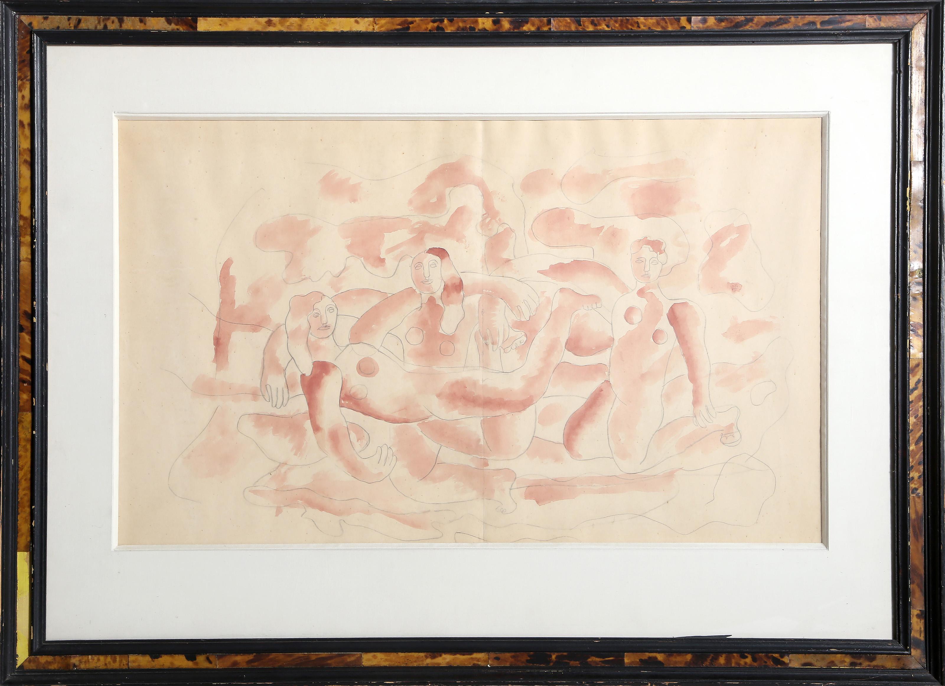 Fernand Léger, Attributed to, French (1881 -1955) - Figure Study, Year:  circa 1949, Medium:  Watercolor and Graphite on Paper, Size:  17 x 28 in. (43.18 x 71.12 x 93.98 cm), Frame Size:  27 x 37 inches, Description:  From the collection of the late