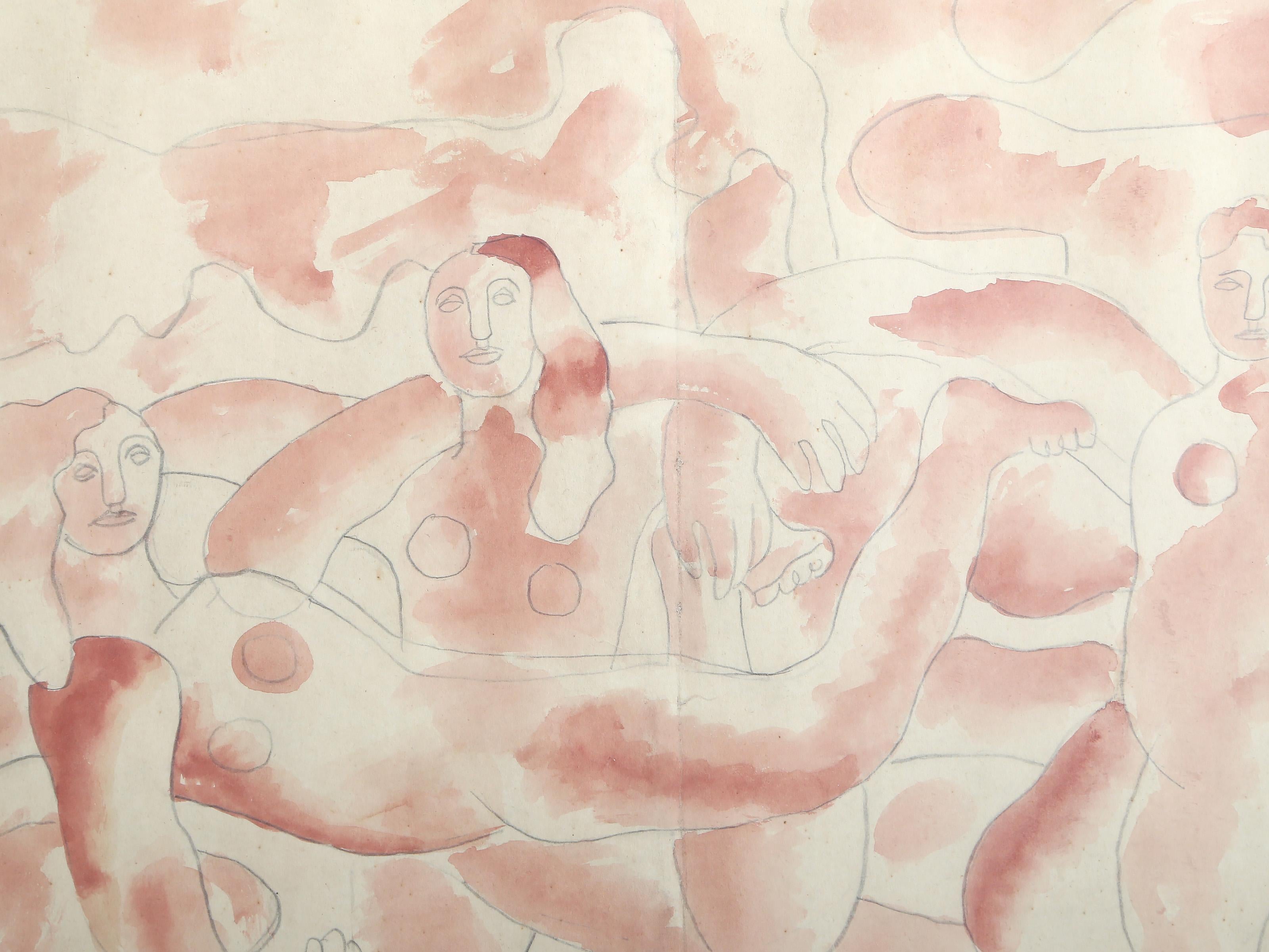 Figure Study, Modern Watercolor and Graphite Drawing attributed to Fernand Léger For Sale 1