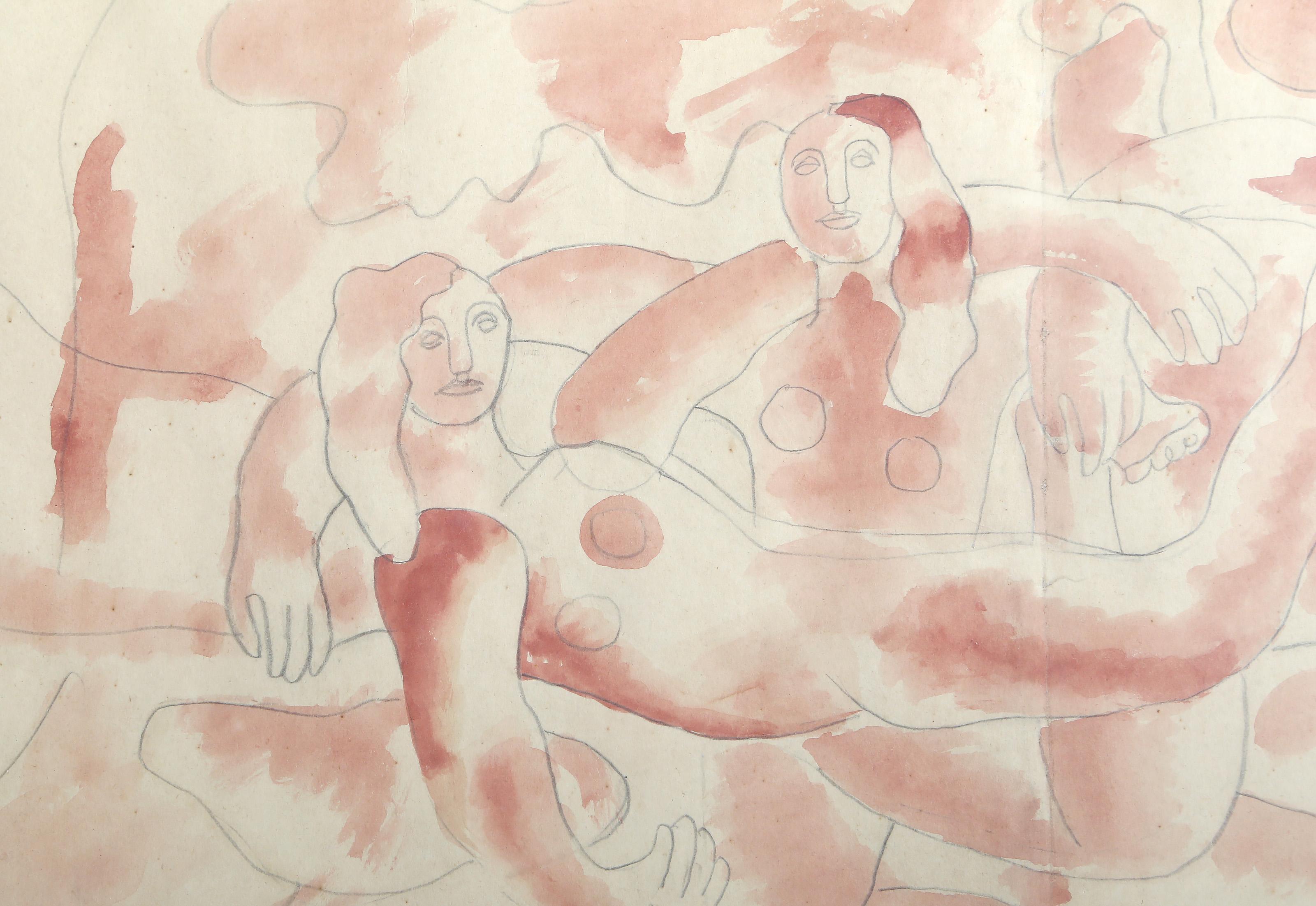 Figure Study, Modern Watercolor and Graphite Drawing attributed to Fernand Léger For Sale 2