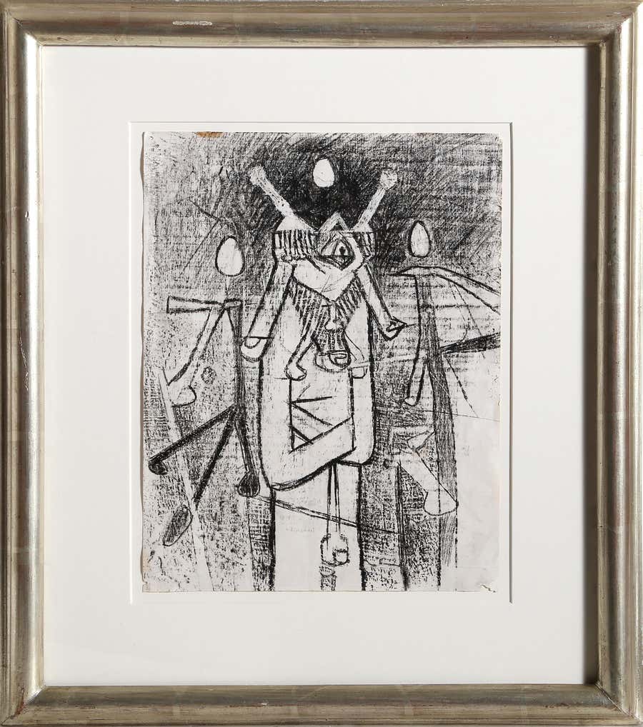 Surrealist Figure in Space-scape, Surrealist Wax Crayon Drawing by Roberto Matta