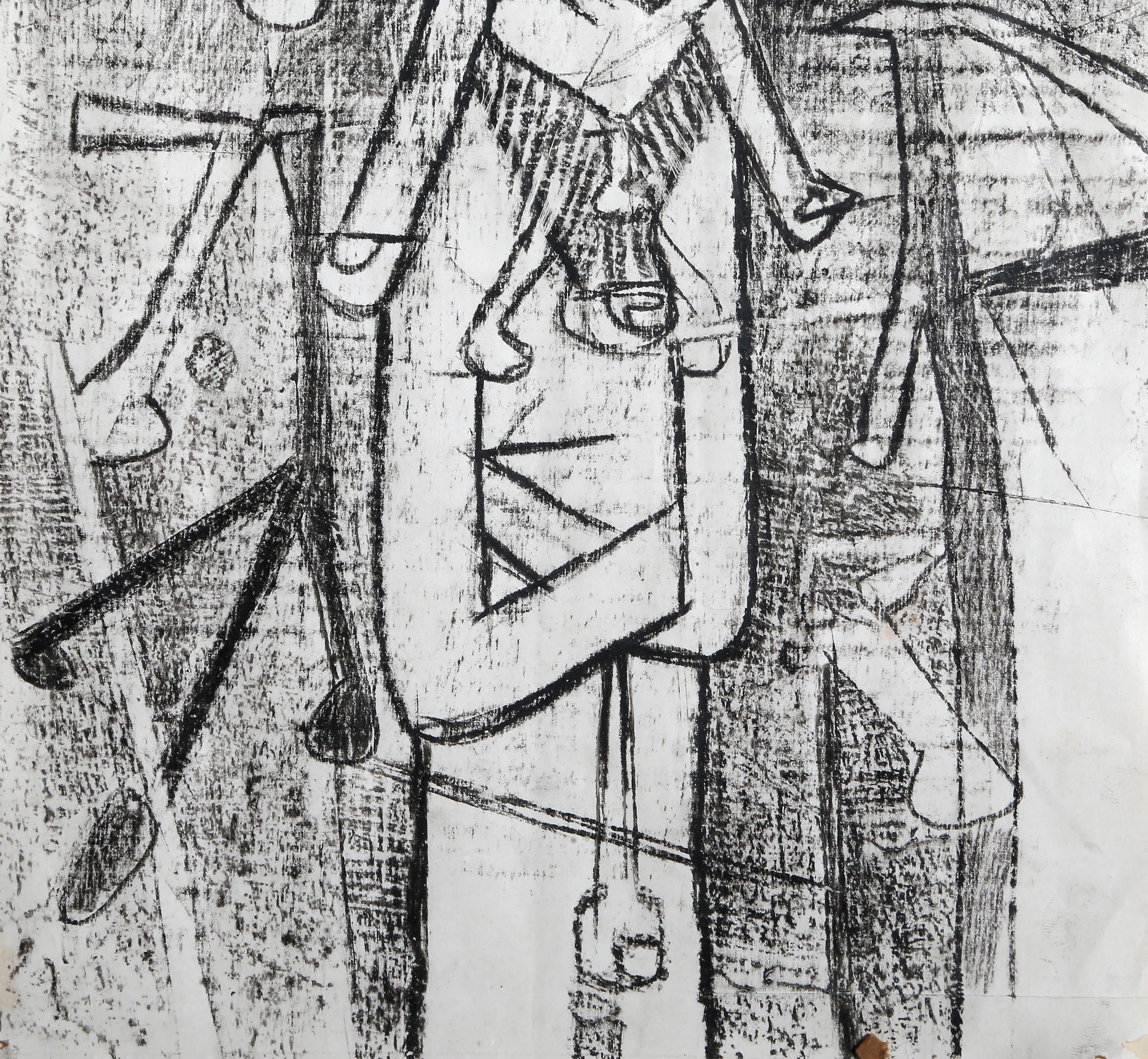 Surrealist Figure in Space-scape, Surrealist Wax Crayon Drawing by Roberto Matta For Sale 3