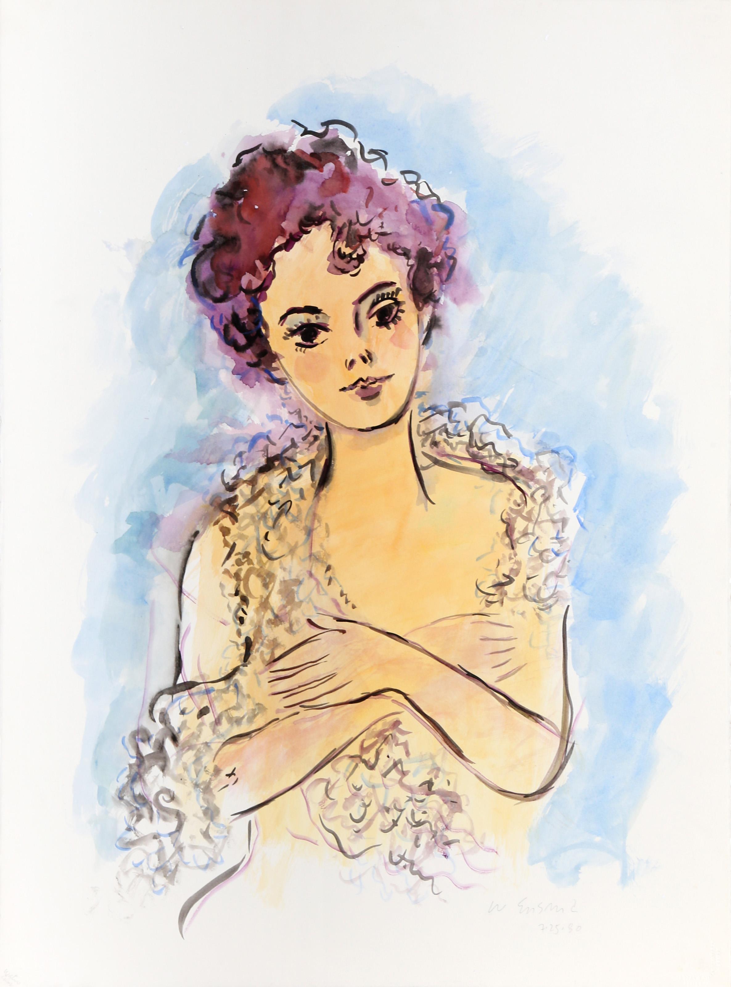 Nude with Scarf, Impressionist Watercolor and Gouache by Wayne Ensrud