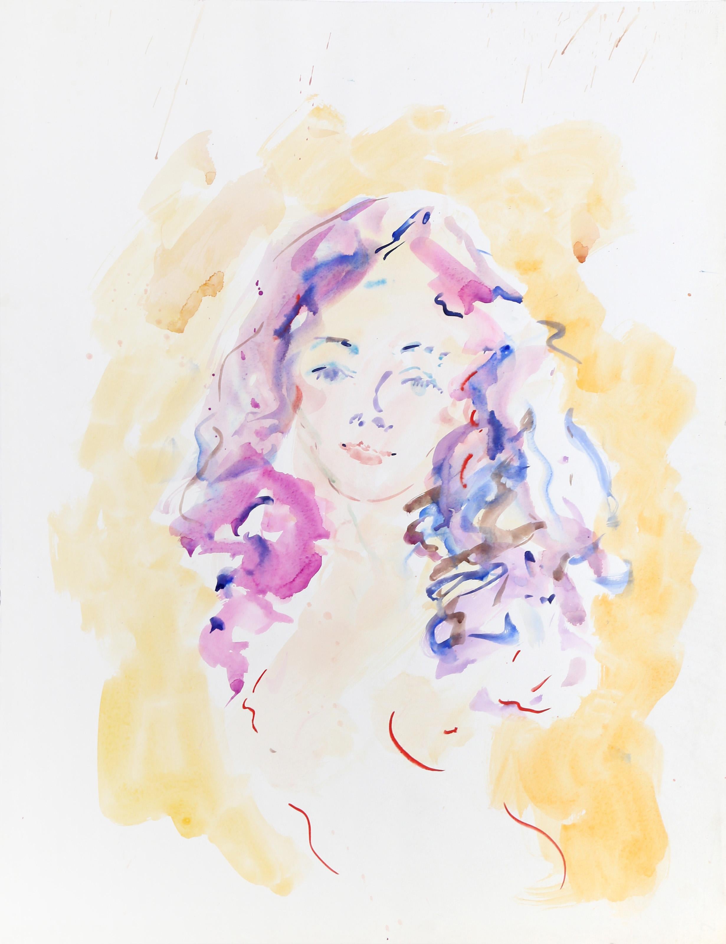 Nude with Purple Hair, Impressionist Watercolor and Gouache by Wayne Ensrud